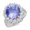 14K WHITE GOLD 6.20CT TANZANITE 2.05CT DIAMOND RING