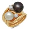 14K YELLOW GOLD BLACK & WHITE PEARL 0.25CT DIAMOND RING