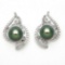 14KT WG 9-10MM TAHITIAN & DIAMOND EARRING