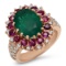 14K YELLOW GOLD 4.15CT EMERALD 2.05CT RUBY 1.30CT DIAMOND RING