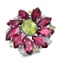 14K WHITE GOLD 5.00CT GARNET 2.55CT PERIDOT 0.80CT DIAMOND RING