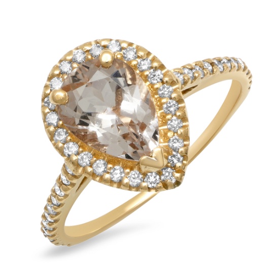 14K YELLOW GOLD 1.00CT MORGANITE 0.50CT DIAMOND RING