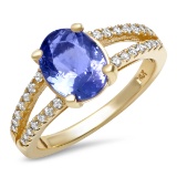 14K YELLOW GOLD 1.50CT TANZANITE 0.30CT DIAMOND RING