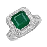 14K WHITE GOLD 4.70CT EMERALD 1.25CT DIAMOND RING