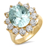 14K YELLOW GOLD 5.00CT AQUAMARINE 1.68CT DIAMOND RING