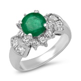 14K WHITE GOLD 0.75CT EMERALD 1.00CT DIAMOND RING