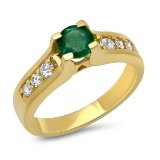 18K YELLOW GOLD 0.54CT EMERALD 0.30CT DIAMOND RING