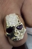 14K YELLOW GOLD 2.00CT DIAMOND CROWN SKULL RING