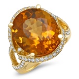 14K YELLOW GOLD 8.00CT CITRINE 0.95CT DIAMOND RING