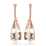 14K ROSE GOLD 35.00CT MORGANITE 0.25CT DIAMOND EARRINGS