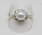 14KT YG 7-8MM FRESH WATER PEARL & DIAMOND RING