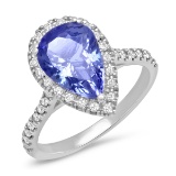 14K WHITE GOLD 2.80CT TANZANITE 0.80CT DIAMOND RING