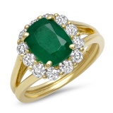 14K YELLOW GOLD 1.03CT EMERALD 0.80CT DIAMOND RING