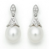 14KT WG 10-10Â½MM DROP FRESH WATER PEARL & DIAMOND EARRING