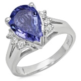 14K WHITE GOLD 3.00CT TANZANITE 0.30CT DIAMOND RING