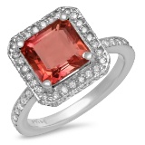 18K WHITE GOLD 3.45CT TOURMALINE 0.25CT DIAMOND RING