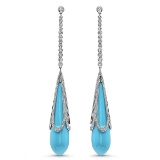 18K WHITE GOLD 42.00CT TURQUOISE 1.88CT DIAMOND EARRINGS