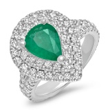 14K WHITE GOLD 1.80CT EMERALD 1.55CT DIAMOND RING