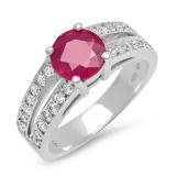 14K WHITE GOLD 1.25CT RUBY 0.75CT DIAMOND RING