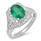 14K WHITE GOLD 1.37CT EMERALD 0.30CTG DIAMOND RING