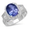 18K WHITE GOLD 5.00 CT TANZANITE 2.00 CT DIAMOND RING