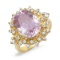 14K YELLOW GOLD 5.00CT KUNZITE 0.75CT DIAMOND RING