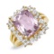 14K YELLOW GOLD 3.00 KUNZITE 0.50CT DIAMOND RING