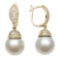 14KT YG 10-11MM WHITE SOUTH SEA & DIAMOND EARRING