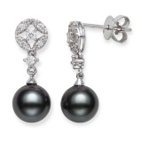 14KT WG 8-9MM TAHITIAN & DIAMOND EARRING