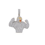 14K YELLOW GOLD 3.80CT MULTICOLOR DIAMOND KING KONG CHARACTER PENDANT