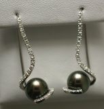 14KT WG 9-10MM TAHITIAN & DIAMOND EARRING