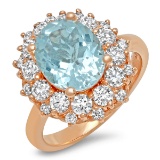 14K YELLOW GOLD 2.37CT AQUAMARINE 1.55CT DIAMOND RING