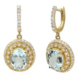 14K YELLOW GOLD 8.00CT AQUAMARINE 2.00CT DIAMOND EARRINGS