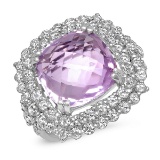 18K WHITE GOLD 8.5CT KUNZITE 3.20CT DIAMOND RING