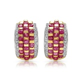 14K YELLOW GOLD 3.00CT RUBY 0.40CT DIAMOND EARRINGS