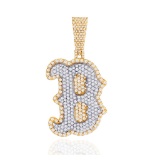 14K YELLOW GOLD 2.56CT MULTICOLOR DIAMOND LETTER B PENDANT