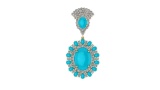 14K WHITE GOLD 30CT TURQUOISE 5.00CT DIAMOND PENDANT