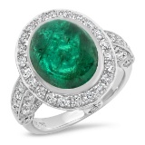 18K WHITE GOLD 5.00CT EMERALD 1.50CT DIAMOND RING