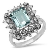 14K WHITE GOLD 3.00CT AQUAMARINE 0.50CT DIAMOND RING