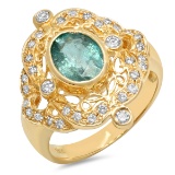 14K YELLOW GOLD 1.19CT EMERALD 1.55CT DIAMOND RING