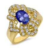 14K YELLOW GOLD 1.40CT TANZANITE 1.00CT DIAMOND RING