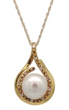 14KT YG 8-9MM FRESH WATER PEARL & DIAMOND PENDANT