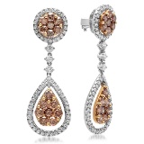 18K WHITE GOLD 3.50CT CHAMPAGNE DIAMOND 1.50CT WHITE DIAMOND EARRINGS