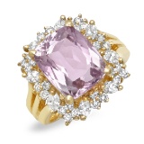 14K YELLOW GOLD 3.00 KUNZITE 0.50CT DIAMOND RING