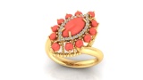 14K YELLOW GOLD 20CT CORAL 2.00CT DIAMOND ETERNITY RING