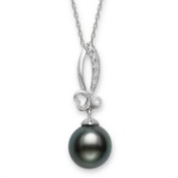 14KT WG 9-10MM TAHITIAN PEARL & DIAMOND PENDANT