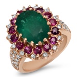 14K YELLOW GOLD 4.15CT EMERALD 2.05CT RUBY 1.30CT DIAMOND RING