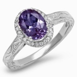 14K WHITE GOLD 2.00CT AMETHYST 0.25CT DIAMOND RING