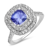 14K WHITE GOLD 2.00CT TANZANITE 1.00CT DIAMOND RING