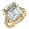 14K YELLOW GOLD 4.00CT AQUAMARINE 1.05CT DIAMOND RING